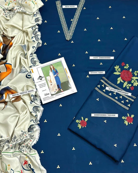 3_pcs women unstitched Embroidered suit