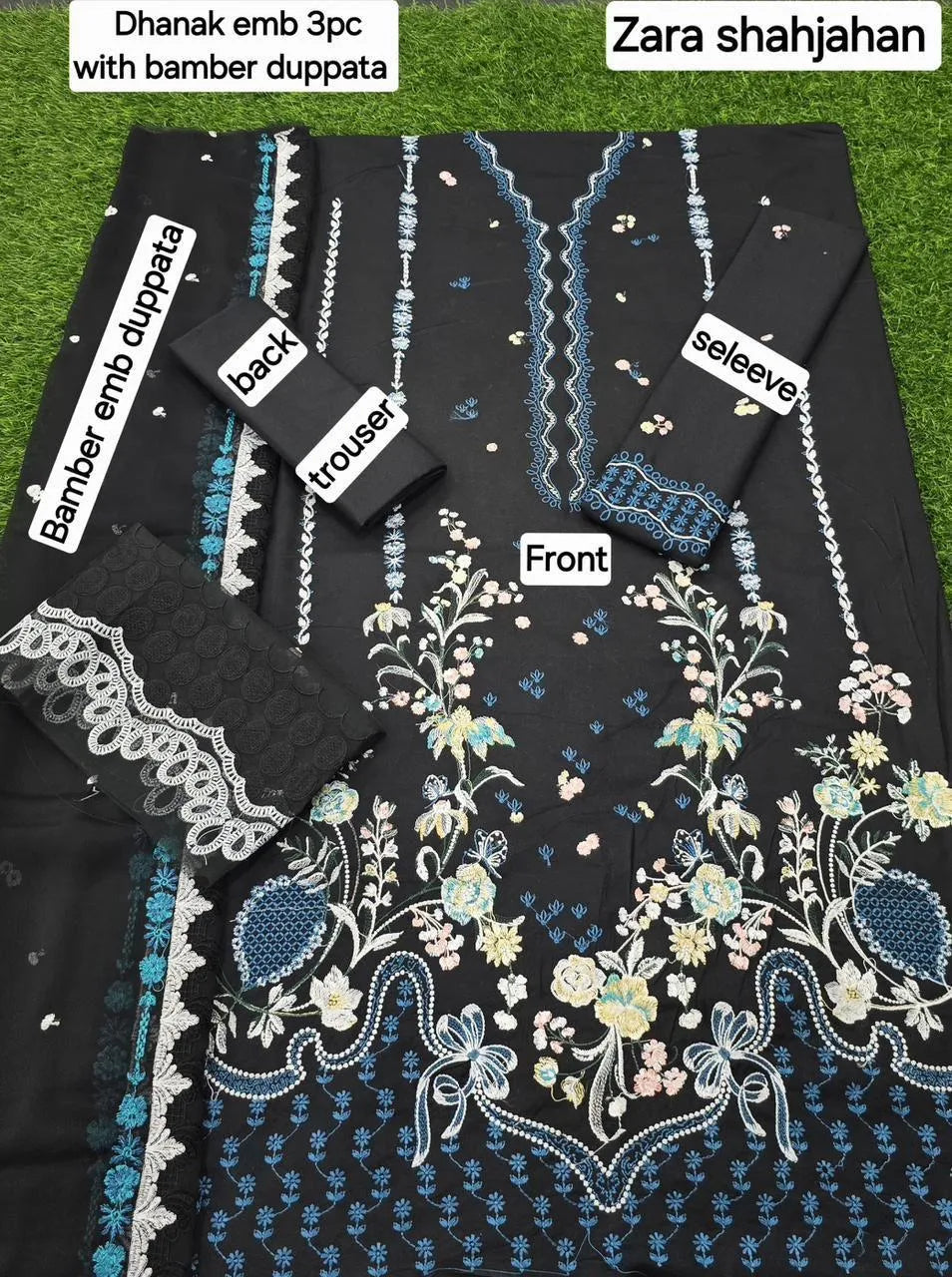 Exquisite black embroidered suit with dupatta -3 PCs se