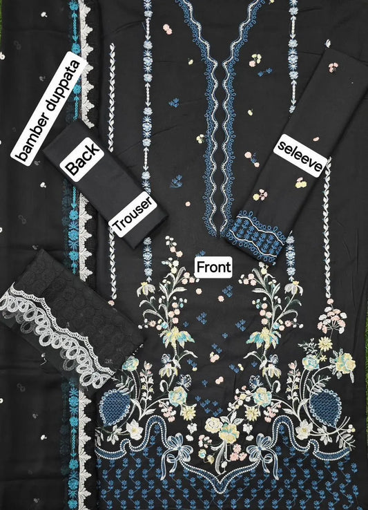 Exquisite black embroidered suit with dupatta -3 PCs se