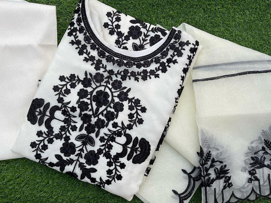 3 PCs women's stitched organza embroidered suit