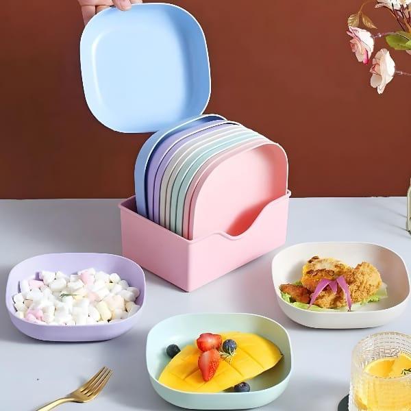 10 pcs colorful plate set with stand