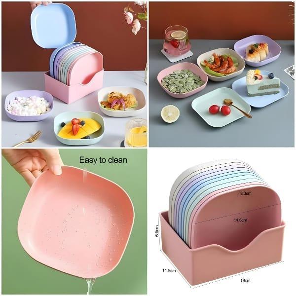 10 pcs colorful plate set with stand
