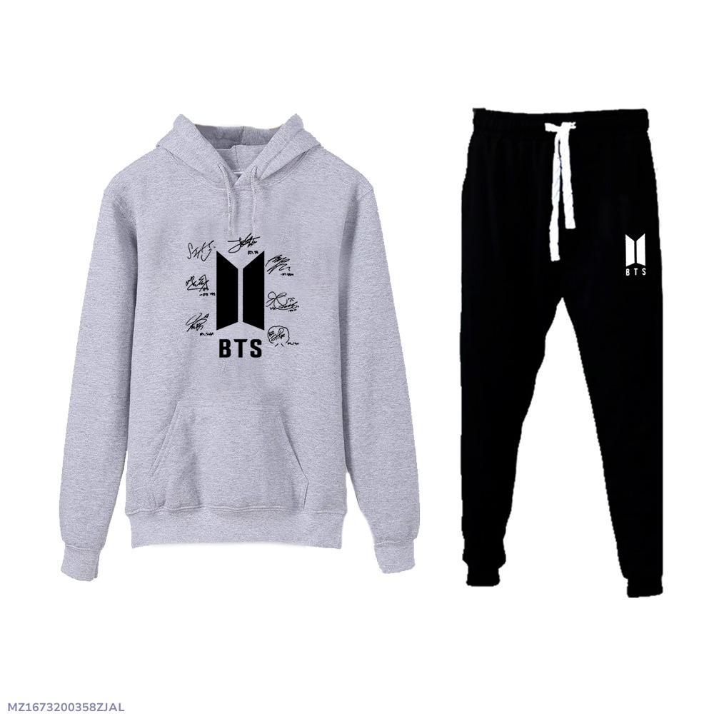 2_pcs men's fleece printed hoodie track suit