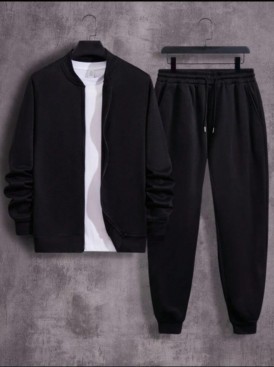 2_pcs men's fleece plain zipper track suit
