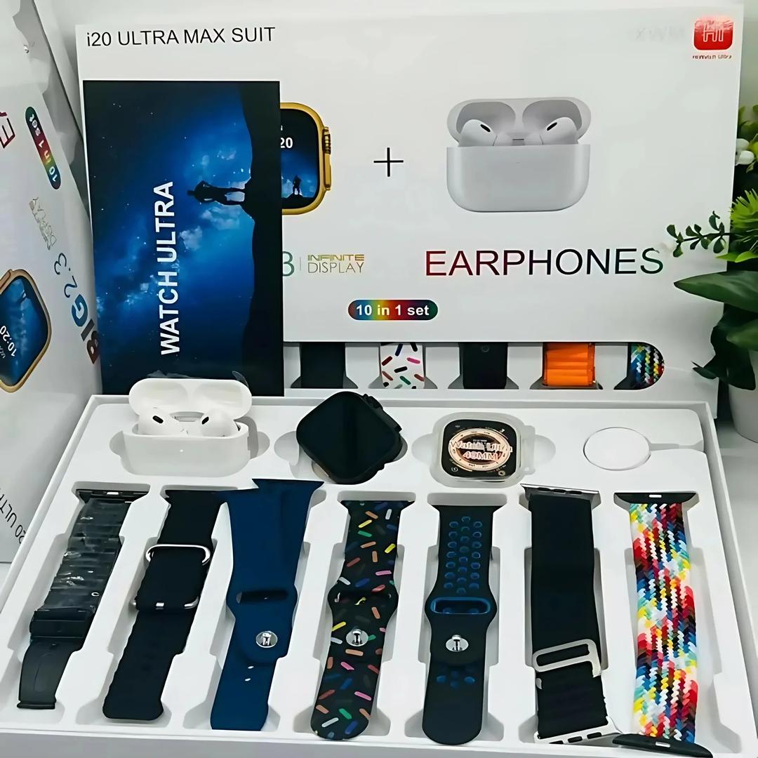20 ultra smart watch with multi color strap and also a airpods pro 2