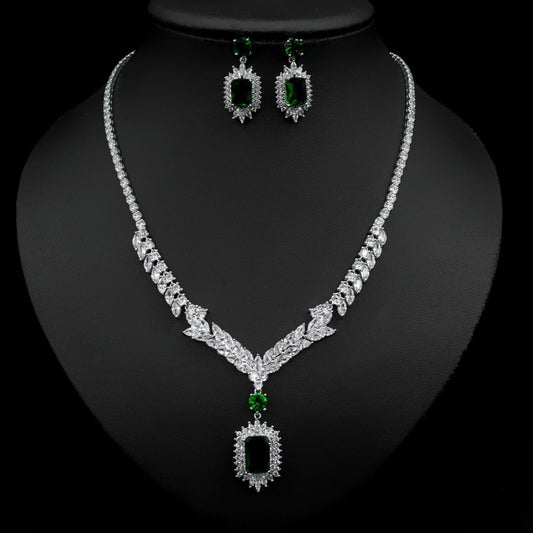 Cross- border Douyin popular necklace jewelry set simple photo studio zircon pendant gemstone with earrings jewelry set