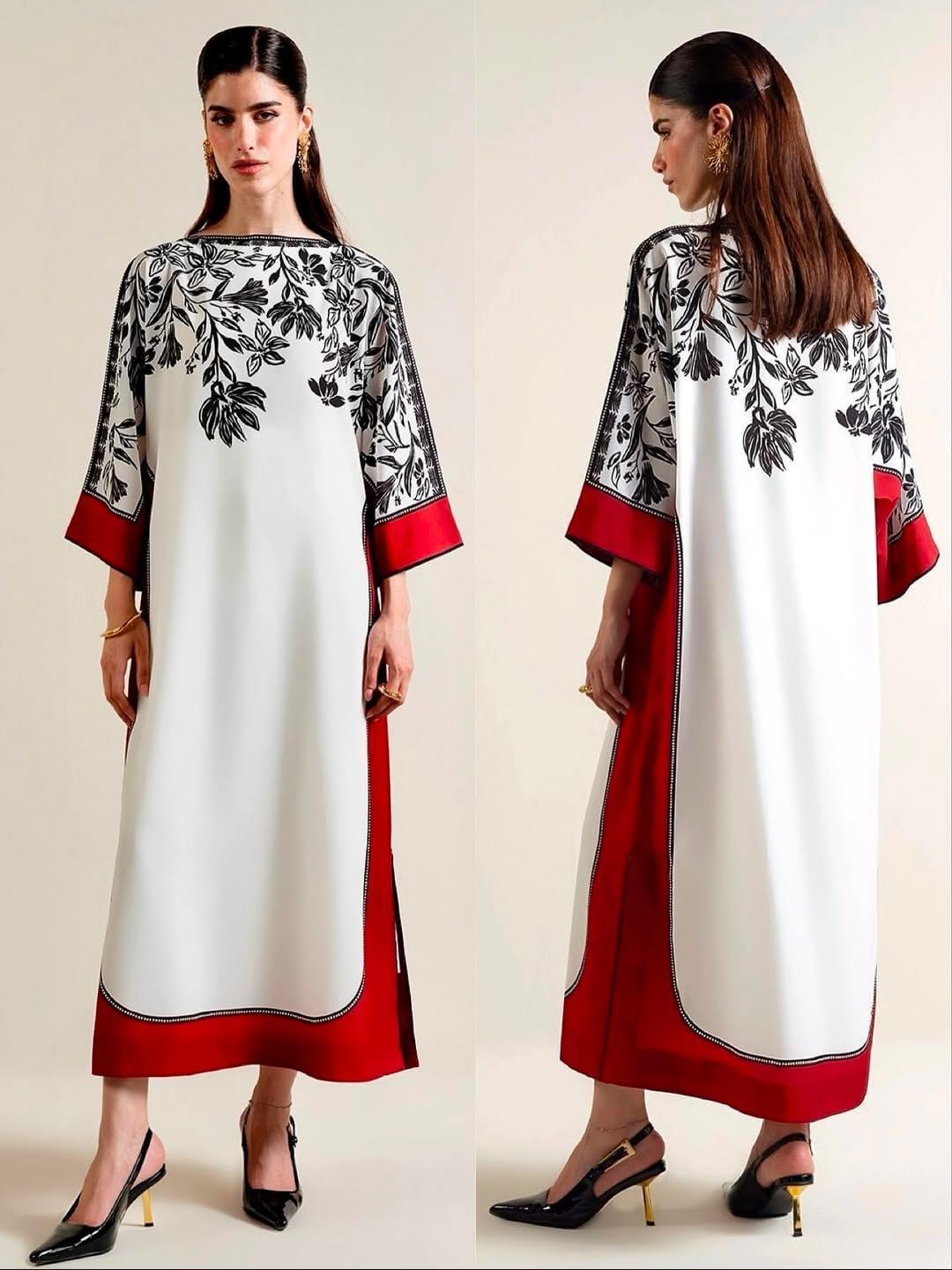 Stylish printed Arabic lawn suit -3 pcs in maroon & white