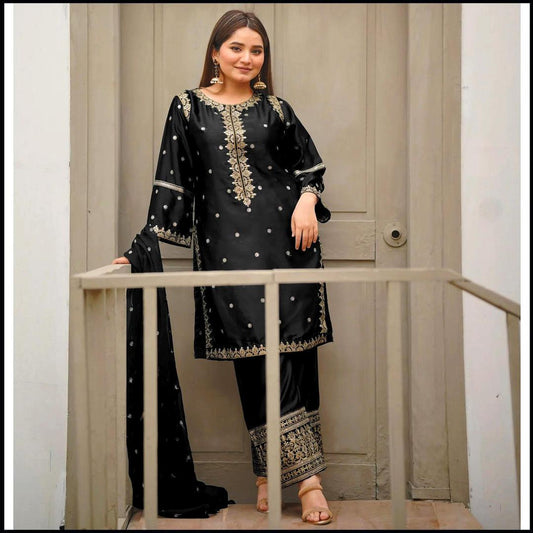 Embroidered shamoz sil women's stiched suits 3_pcs