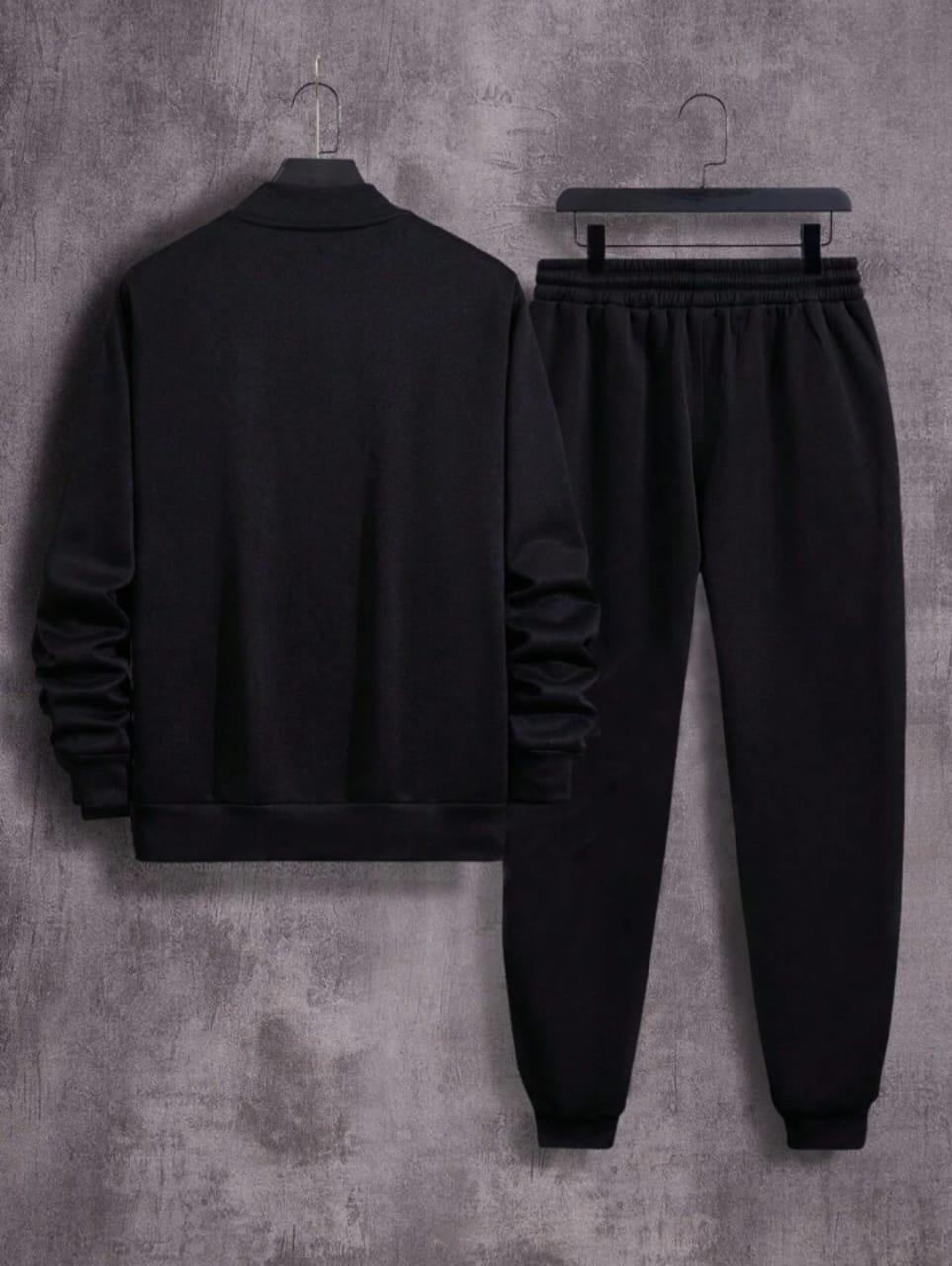 2_pcs men's fleece plain zipper track suit