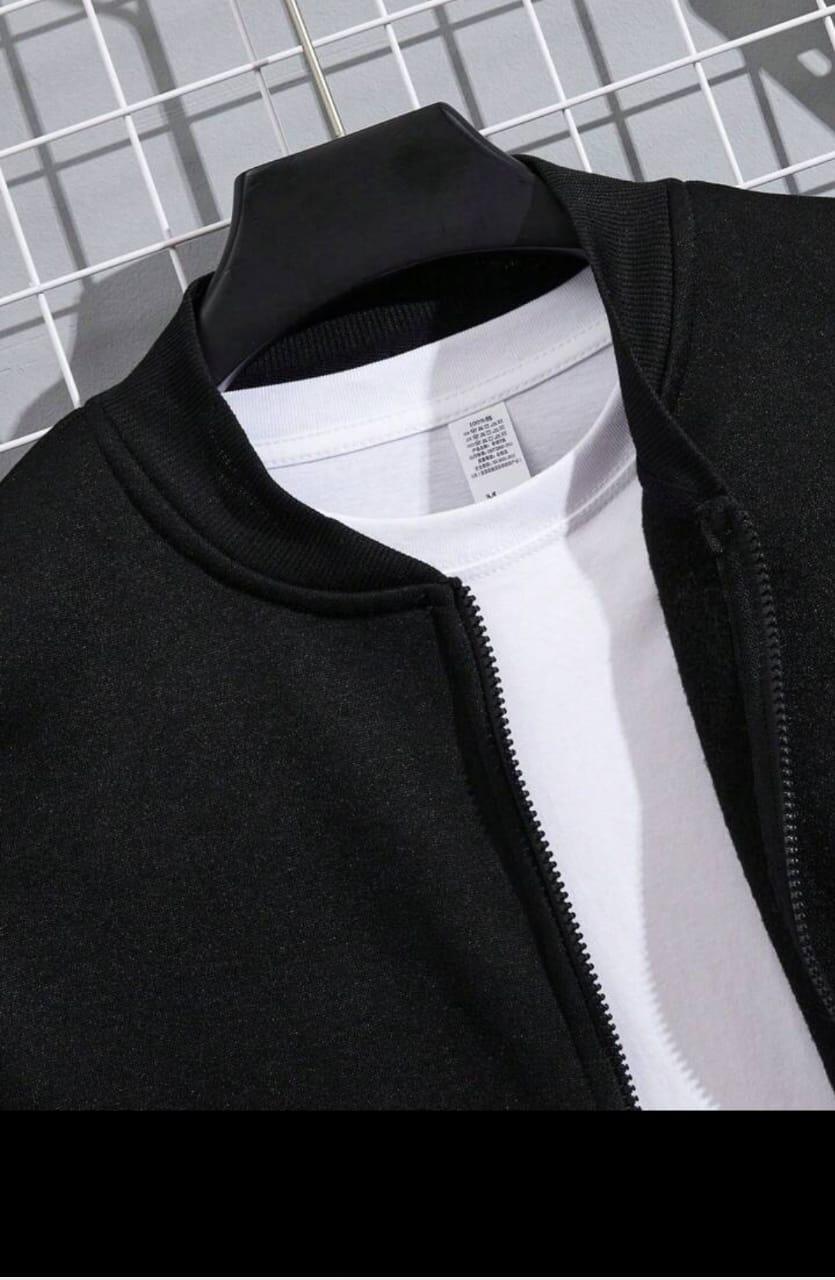 2_pcs men's fleece plain zipper track suit