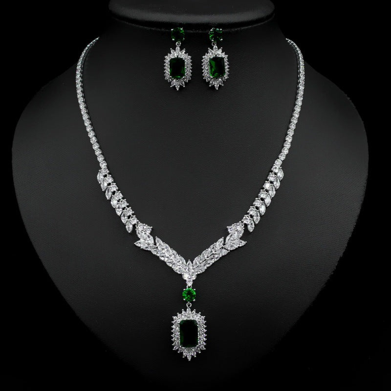 Cross- border Douyin popular necklace jewelry set simple photo studio zircon pendant gemstone with earrings jewelry set